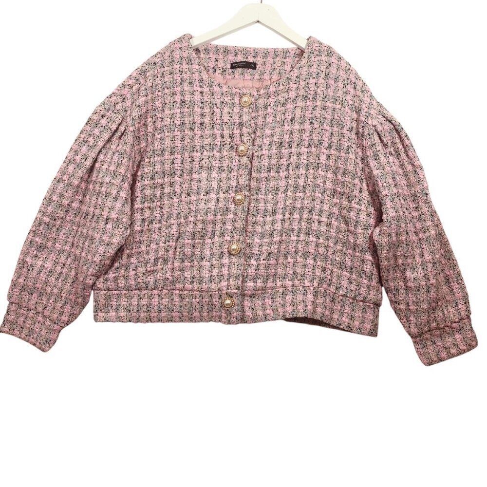 SHEIN  woman's textured  cropped jacket  pink size 2xl